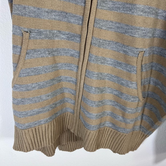 Ablanche Men's Striped Zip Up Hoodie Sweater Tan and Gray Size 3XL - Picture 2 of 4